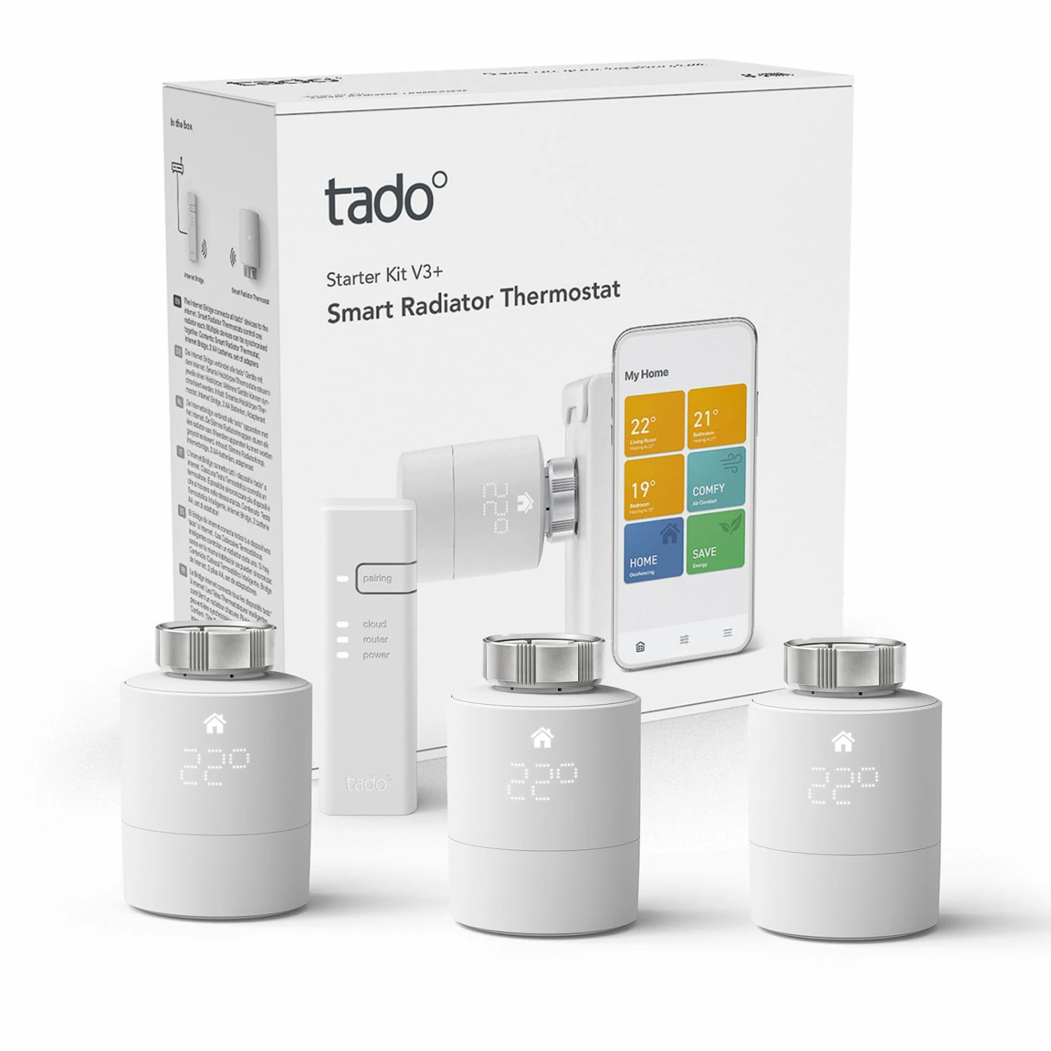Tado° Smart V3+, 3x Heizkörper-Thermostat + Bridge 3 Tado° Smart V3+, 3x Heizkörper-Thermostat + Bridge