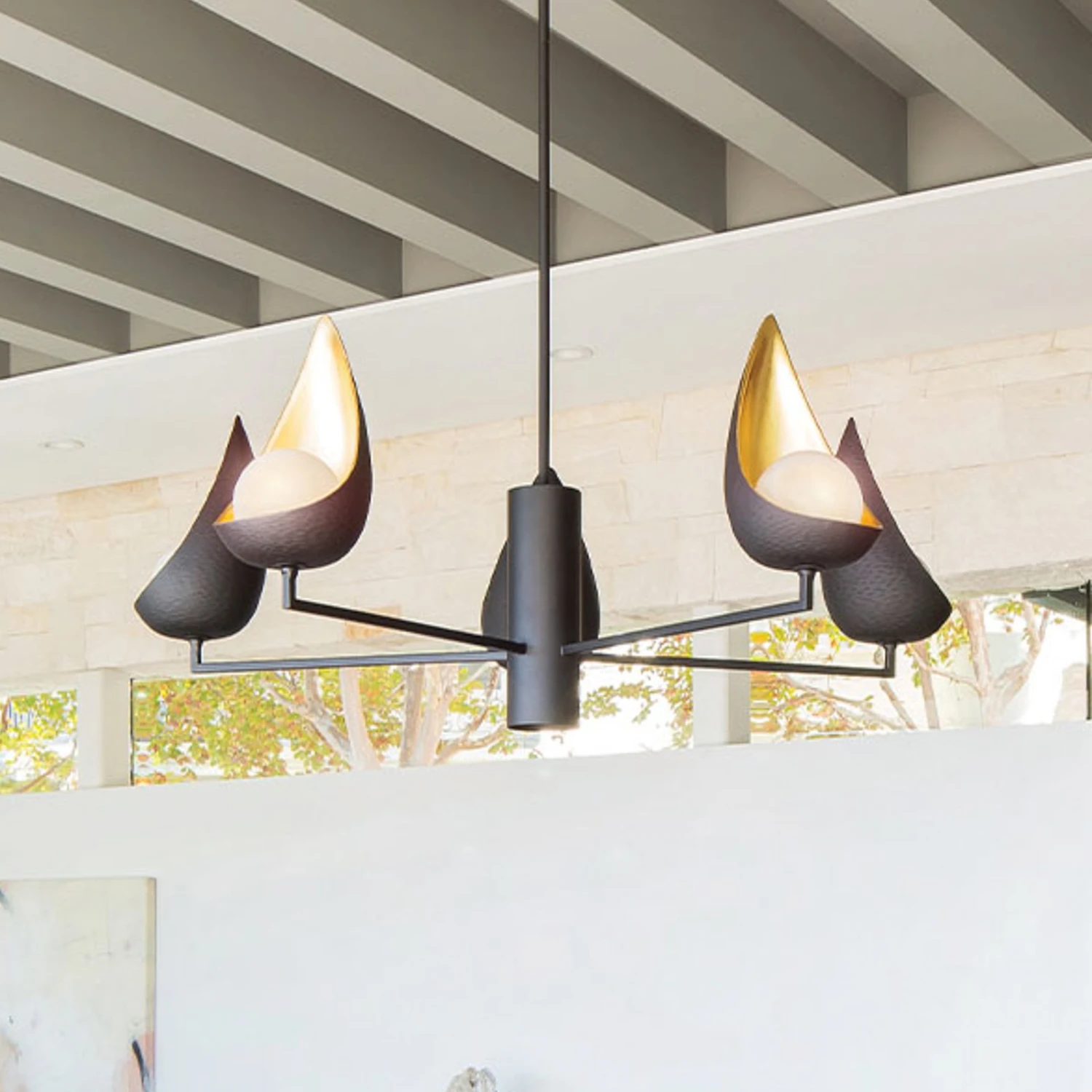 Kronleuchter Ren, 6-flammig, Schwarz/gold 3 Kronleuchter Ren, 6-flammig, Schwarz/gold