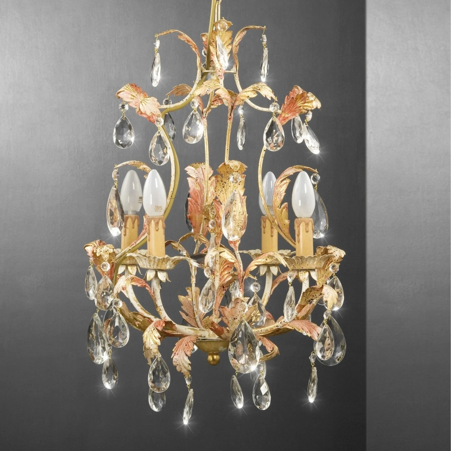 Kronleuchter Messina, Vierflammig, Mit Glasbehang 3 Kronleuchter Messina, Vierflammig, Mit Glasbehang