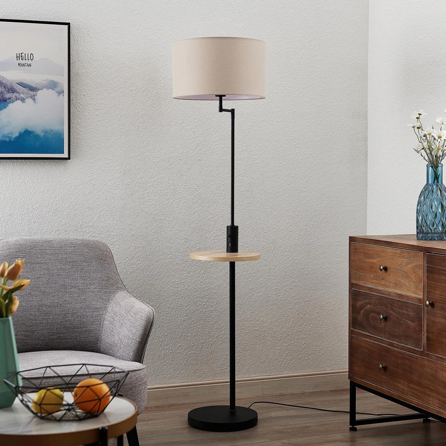 Lindby Zinia Stehlampe Mit Ablage Und USB, Schwarz 4 Lindby Zinia Stehlampe Mit Ablage Und USB, Schwarz – Bild 2