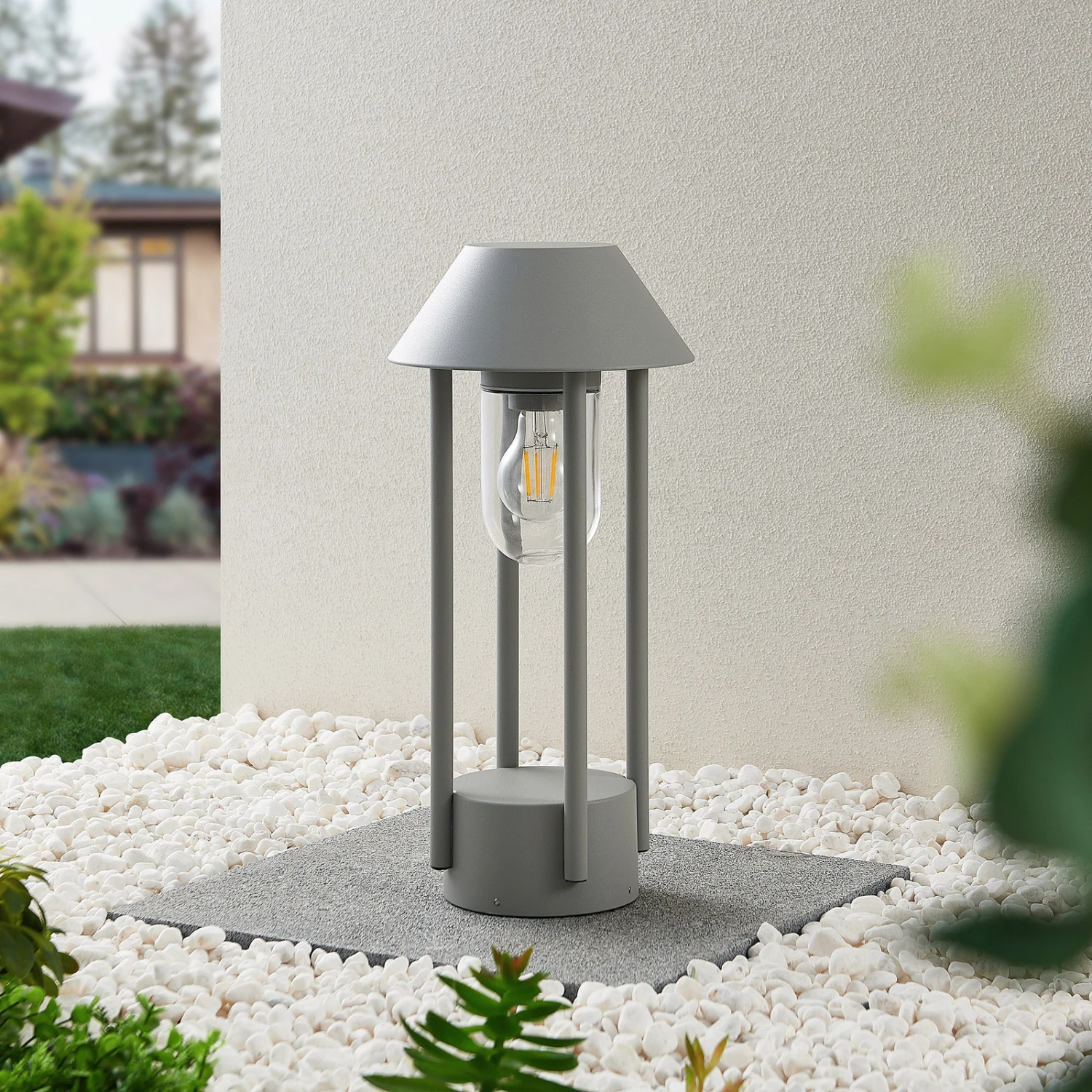 Lucande Olinum Sockelleuchte, Silbergrau 4 Lucande Olinum Sockelleuchte, Silbergrau – Bild 2